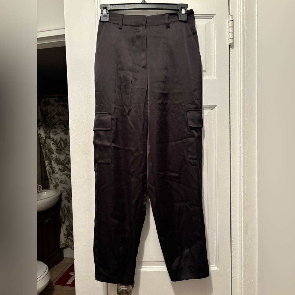 Nicole Miller silky black cargo ankle pants